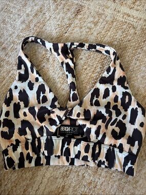 Beach Riot Sport Leopard Print Sports Bra in Black & Cream